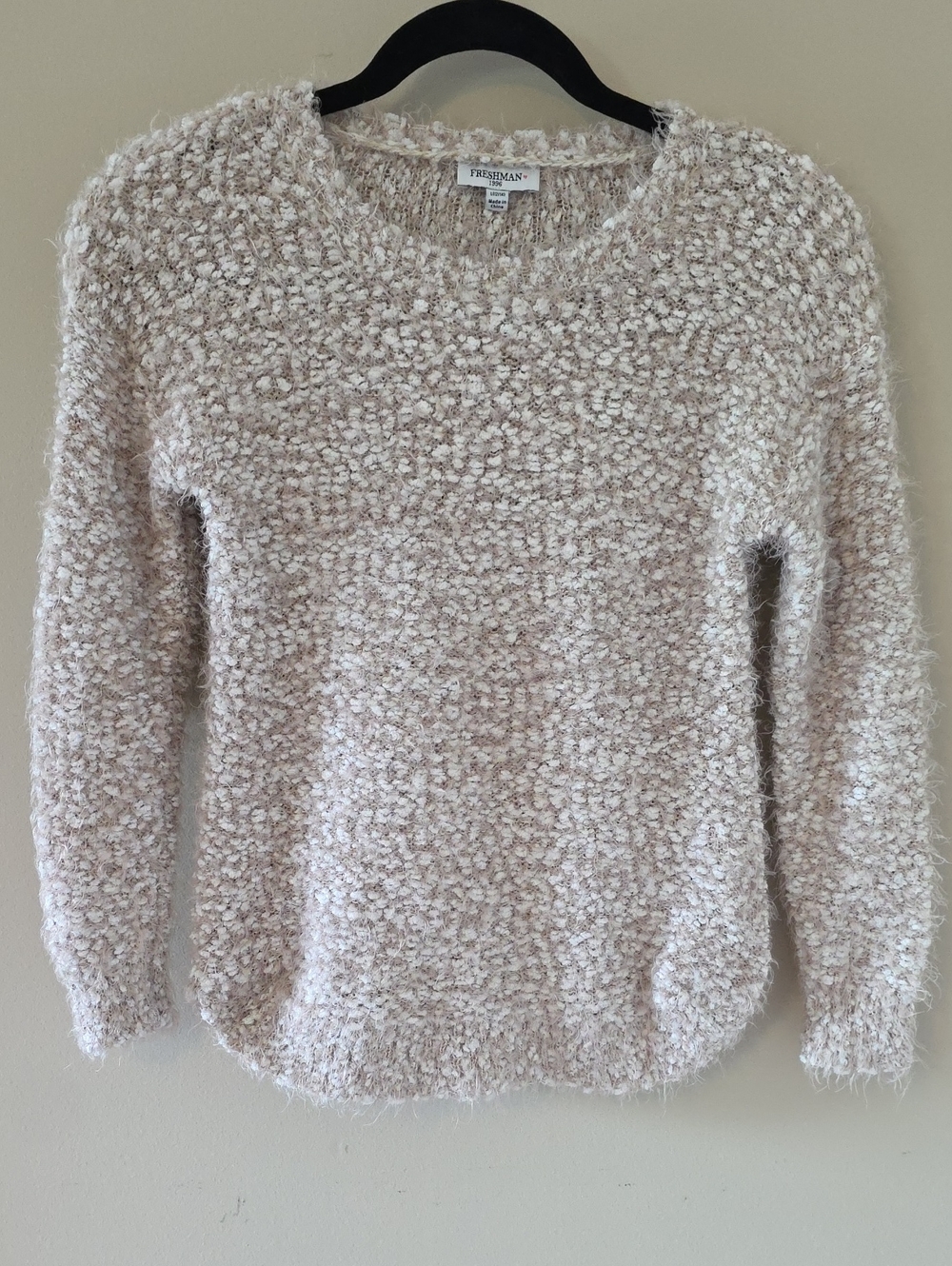 Freshman Textured Bouclé Crewneck Sweater in Light Beige